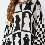 Halloween Ghost Plaid Crew Neck Sweater