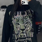 Women's Hooded Leopard Print Casual Top with Rhinestones