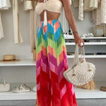 Welcome To Summer Shell Tassel Halter Stretch Bra and Colorful High Rise Wide Leg Pants Set