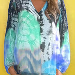 Fashionable Gradient Tie-dye V-neck Long-sleeved Casual Shirt