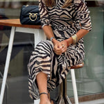 Warm Zebra Print Mirror Velvet Stretch Slim Fit Dress