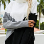 Drop Shoulder Turtleneck Colorblock Knit Sweater Pullover