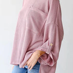 Kpion Pocket Crew Neck Button Down Long Sleeve Top