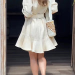Solid Color Casual Lapel Pocket Ruffle Loose Mini Dress
