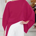 Batwing Sleeves Loose Solid Color Split-Joint Round-Neck Blouses