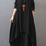Loose linen dress with long sleeves