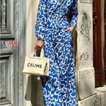 Ethnic Print Lapel Button Pocket Long Sleeve Shirt Maxi Dress