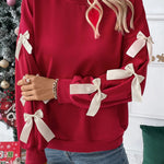 Fiery Red Sweet Bowknot Round Neck Sweatshirt