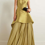 A-Line Loose Pleated Solid Color Split-Joint Tiered Round-Neck Evening Dresses Maxi Dresses