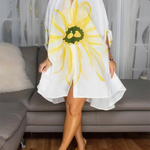 Half Sleeves Loose Buttoned Flower Print Lapel Mini Dresses Shirt Dress