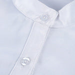 Urban Buttoned Solid Color Stand Collar Flared Sleeve Loose Midi Dress