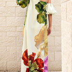 A-Line Loose Elasticity Flower Print One-Shoulder Maxi Dresses