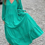 Bubble Long Sleeve V Neck Loose Dress