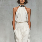 Women's Minimalist Linen Blend Halter Neck Blouse And Wide-leg Pants Set