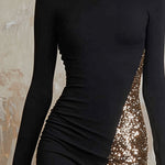 Elegant And Sparkling Sequined Black Stretch Cotton Party Maxi Dress
