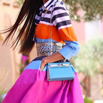 Loose Three-Quarter Sleeves Buttoned Contrast Color Striped Lapel Collar Midi Dresses