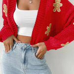 Casual Cookie Man Pattern Knitted Cardigan