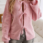 Solid Color Casual Loose Lace-up Knitted Sweater
