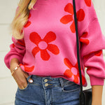 Floral Print Color Block Pullover Long Sleeve Sweater