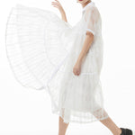 Original Solid Color Hollow See-Through Thin Midi Dress