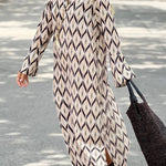 Unique Printed Long Sleeve V-neck Loose Maxi Dress