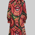 A-Line Long Sleeves Contrast Color High Neck Midi Dresses