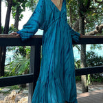 Loose Raglan Sleeve Printed Split-Joint V-Neck Maxi Dresses