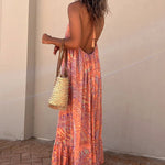 Sunita Ethnic Print A-line Halter Tassel Vacation Maxi Dress