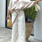 Joyful Bond Crochet Lace Mid Rise Pocketed Wide-leg Pants