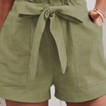 Casual Loose Solid Color Elastic Waist Tie Shorts