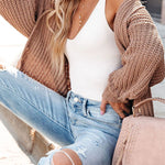 Khaki Solid Color Buttoned Down Casual Knitted Cardigan