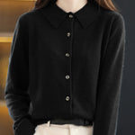 Casual Loose Long Sleeves Buttoned Solid Color Lapel Collar Cardigan Tops