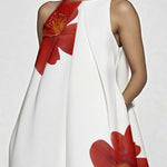 A-Line Sleeveless Asymmetric Floral Printed Split-Joint Round-Neck Maxi Dresses