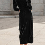 French design elegant long-sleeved evening dress gold velvet dress