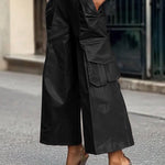 Loose Wide Leg Pleated Pockets Solid Color Split-Joint Pants Trousers