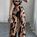 Abstract Print Halter Neck Wide-Leg Jumpsuit