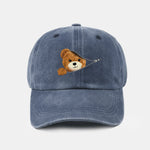 Zipper Bear Pattern Casual Washed Cotton Baseball Cap