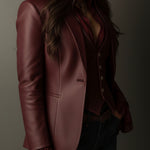 Vintage Burgundy Eco Leather Blazer