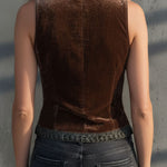 Vintage Boho Zip-Front Velvet Patchwork Floral Lace Vest