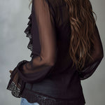 Retro Romantic Black Lace Trim Sheer Chiffon Ruffle Blouse