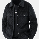 Checkerboard Print Faux Suede Pocket Jacket