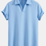 Short Sleeved V-Neck Ribbed Polo