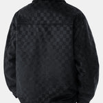 Checkerboard Print Faux Suede Pocket Jacket