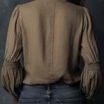 Boho Ruffled Cuff Half-Zip Blouse