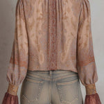 Boho Paisley Sheer Blouse With Lace Cuffs
