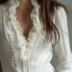Romantic Ruffled Lace Blouse – Ivory White