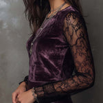Velvet And Lace Gothic Sheer-Sleeve Top