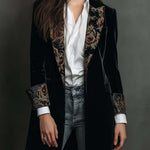 Black Velvet Blazer With Baroque Printed Lapel – Timeless Vintage Luxury