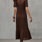 Quiet Luxury Chocolate Brown Crochet Knit Shirt Dress