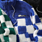 Teddy Fleece Checkerboard Stand Collar Jacket